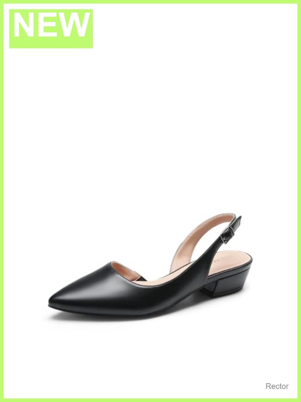 Women's Slingback Flats Pumps Faux Leather Pointed Toe Low Block Heel Dress